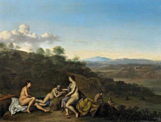 Daniel Vertangen - Arkadische Landschaft mit badenden Nymphen.