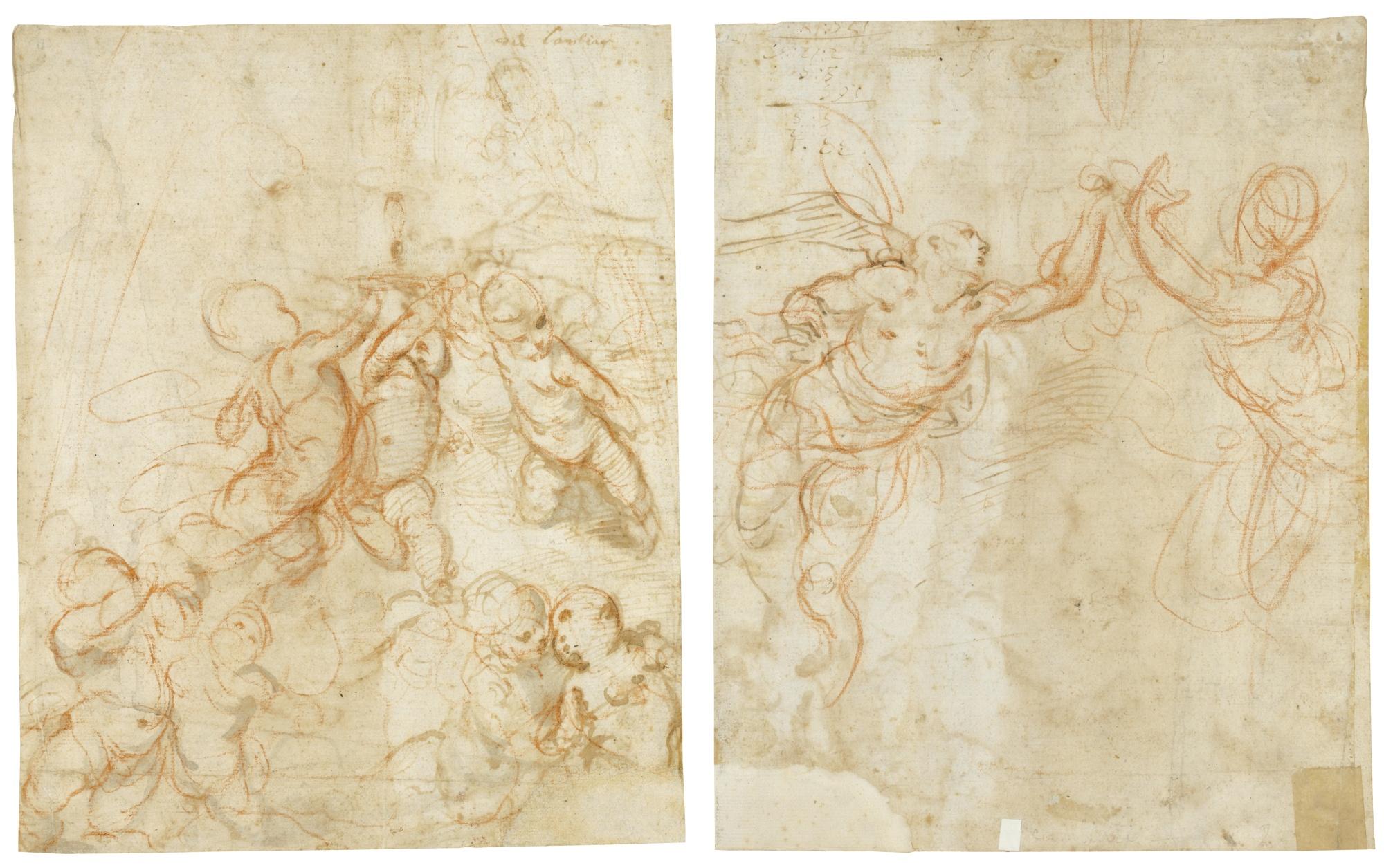 Daniele Crespi - Recto: Design For A Spandrel With Several Putti  Verso: Two Angels 