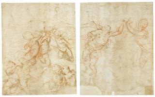 Daniele Crespi - Recto: Design For A Spandrel With Several Putti  Verso: Two Angels 