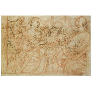 Daniele Crespi - Saint Catherine Of Alexandria Disputing With The Philosophers, Emperor Maxentius Enthroned Behind