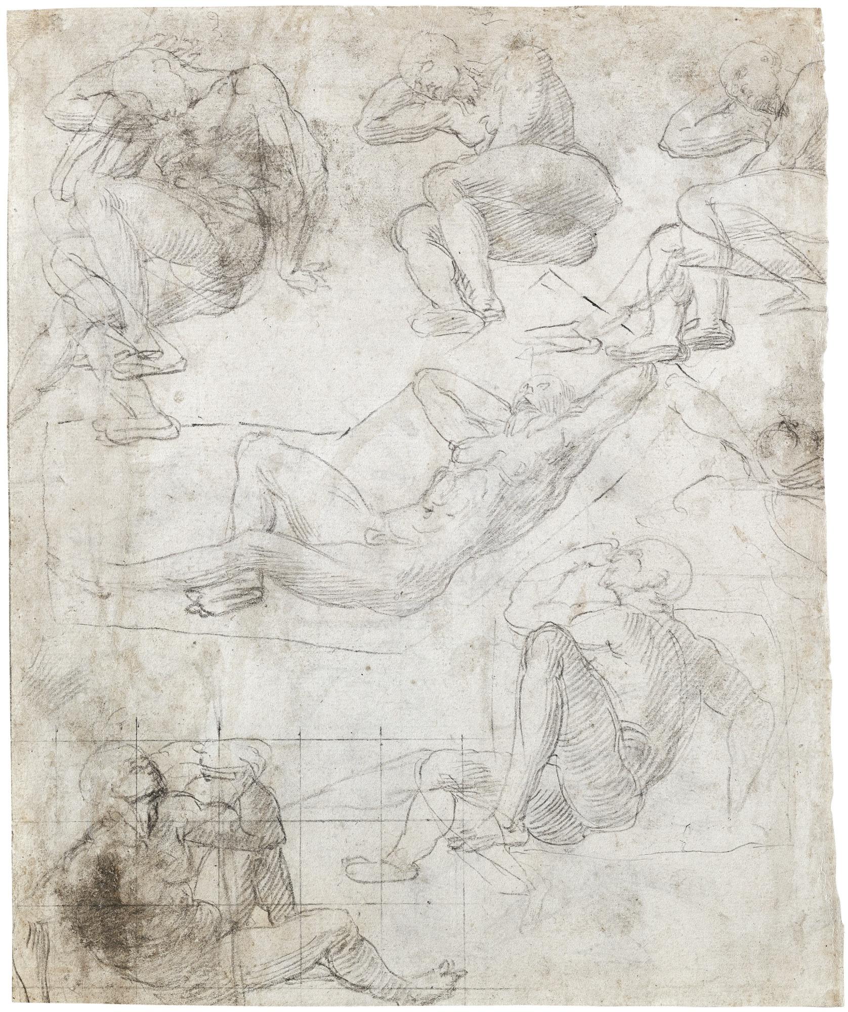 Daniele Ricciarelli - Recto: A Sheet Of Male Nude Studies For The Apostles In A Resurrection Verso: Seven Male Nude Studies For The Same