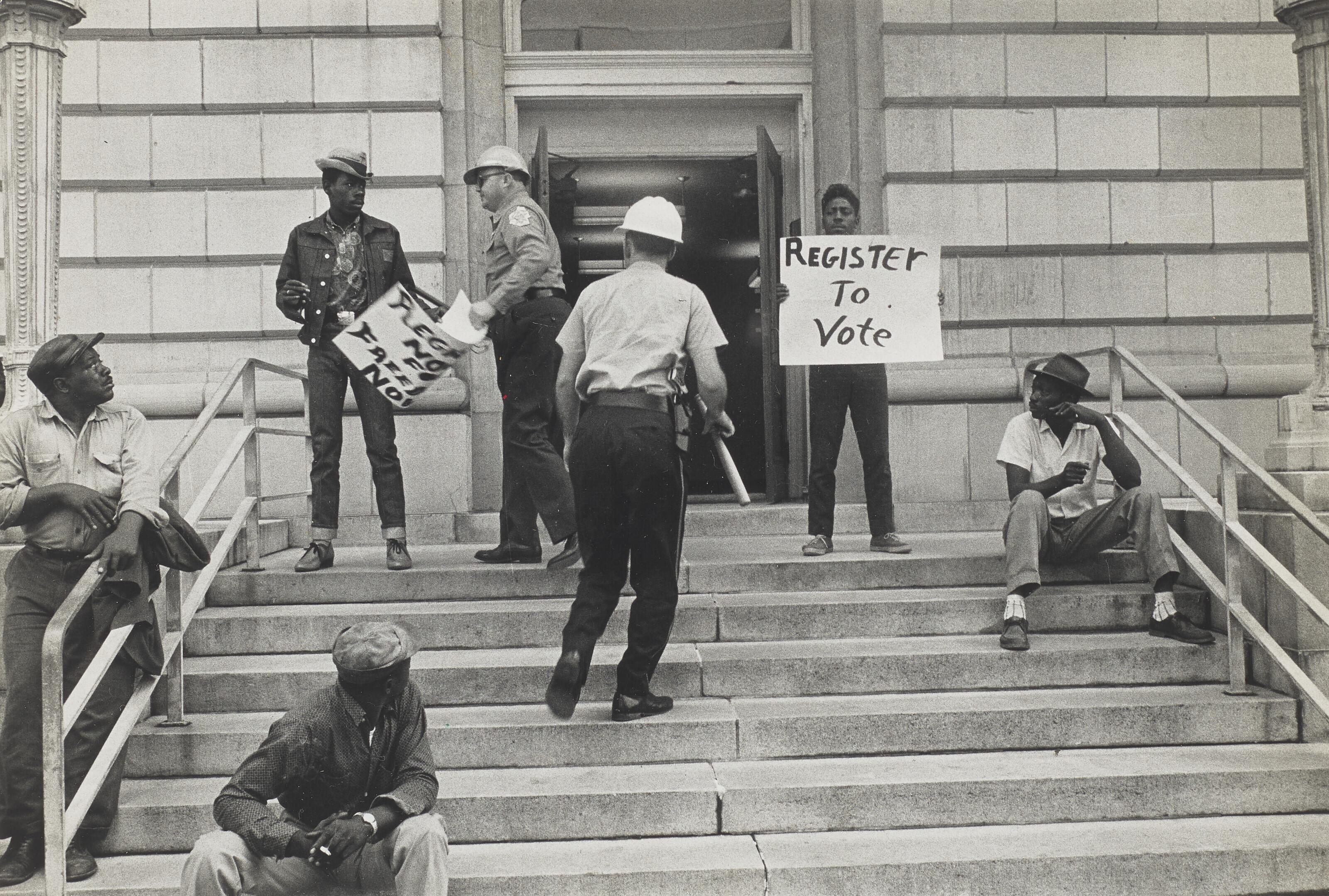 Danny Lyon - Arrest on Federal Building Steps, Selma, Alabama, 1963