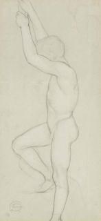 Dante Gabriel Rossetti - A Standing Male Nude With Arms Raised, With A Subsidiary Study Of A Male Torso (Recto); And Figure Studies (Verso)