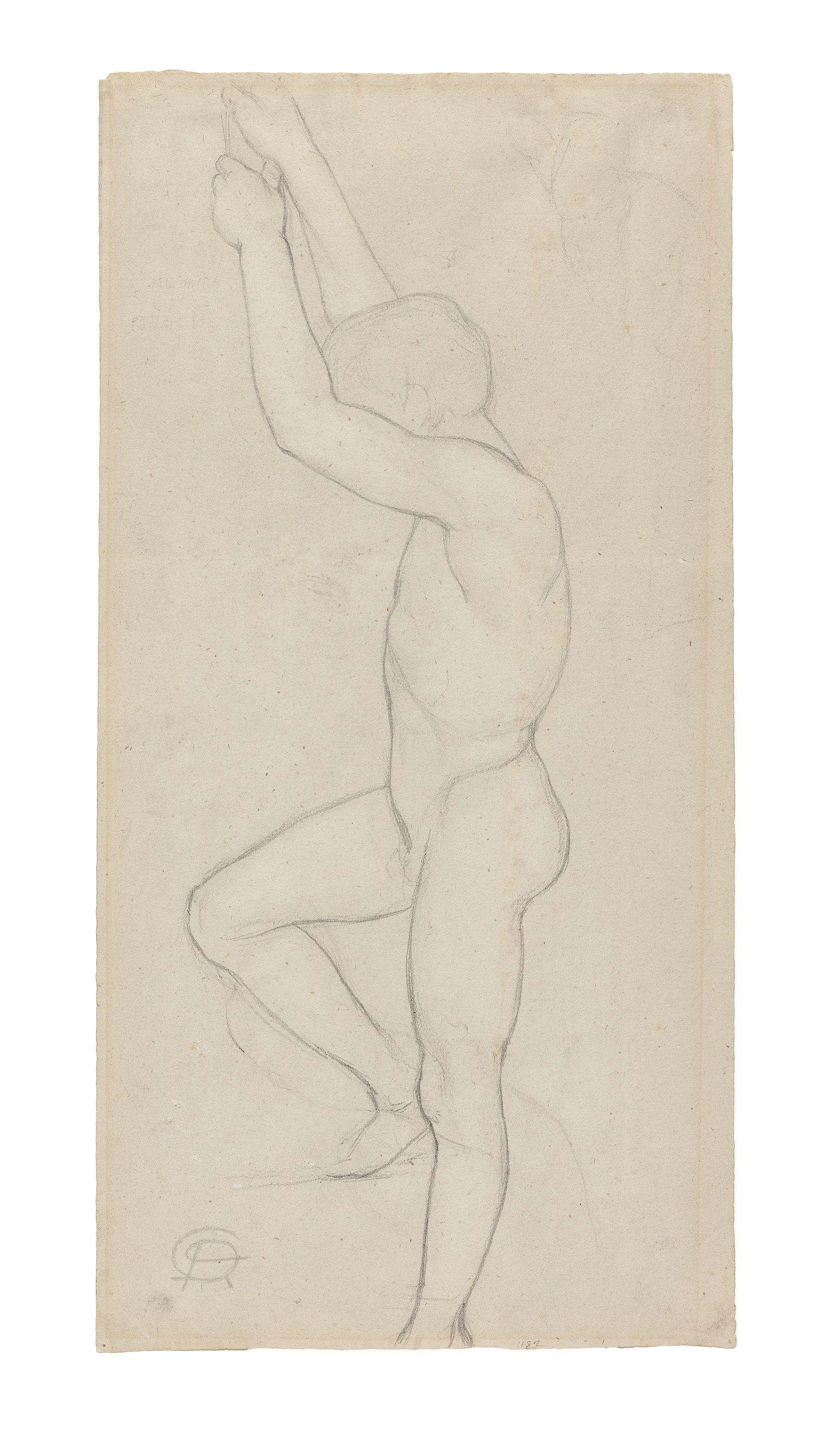 Dante Gabriel Rossetti - Standing male nude with arms raised with an additional study of a male torso (recto) and figure studies (verso)