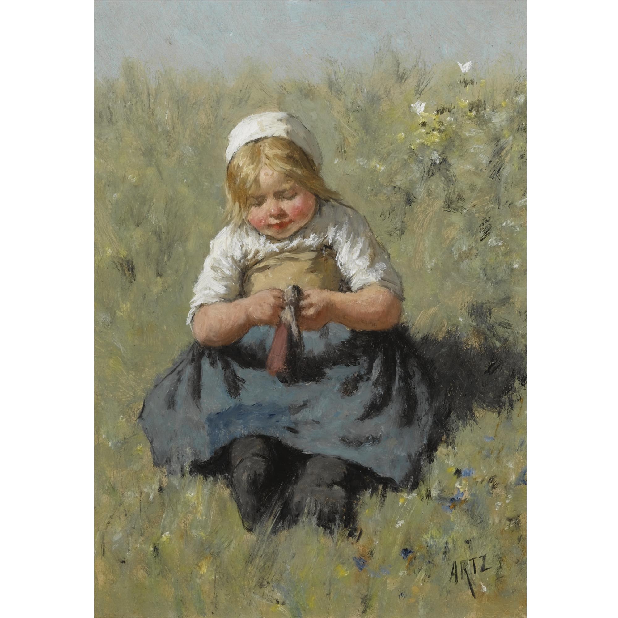 David Adolphe Constant Artz - A Girl Playing With A Doll
