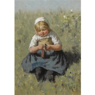 David Adolphe Constant Artz - A Girl Playing With A Doll