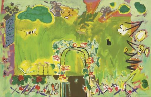 David Alan Redpath Michie, R.S.A., R.S.W. - Cats in an ornamental garden