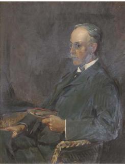 David Alison, R.S.A., R.P. - Portrait of John Nairn (1853-1928), Seated Half-Length, In A Wicker Chair, Holding A Book