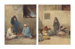David Bates - A Corner of a Market Place, Cairo; and Arabs in a Courtyard