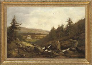 David Bates - Fishing in a rocky stream, Betts-y-Coed