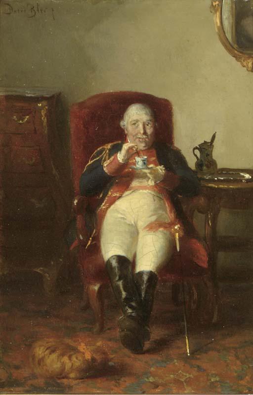 David Bles - Twee Oranjeklanten: an officer drinking hot chocolate in an interior