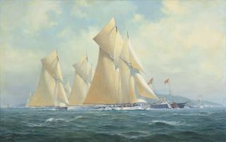David Brackman - Germania leading Britannia and Satanita off Cowes, with the Royal Yacht Victoria & Albert III beyond