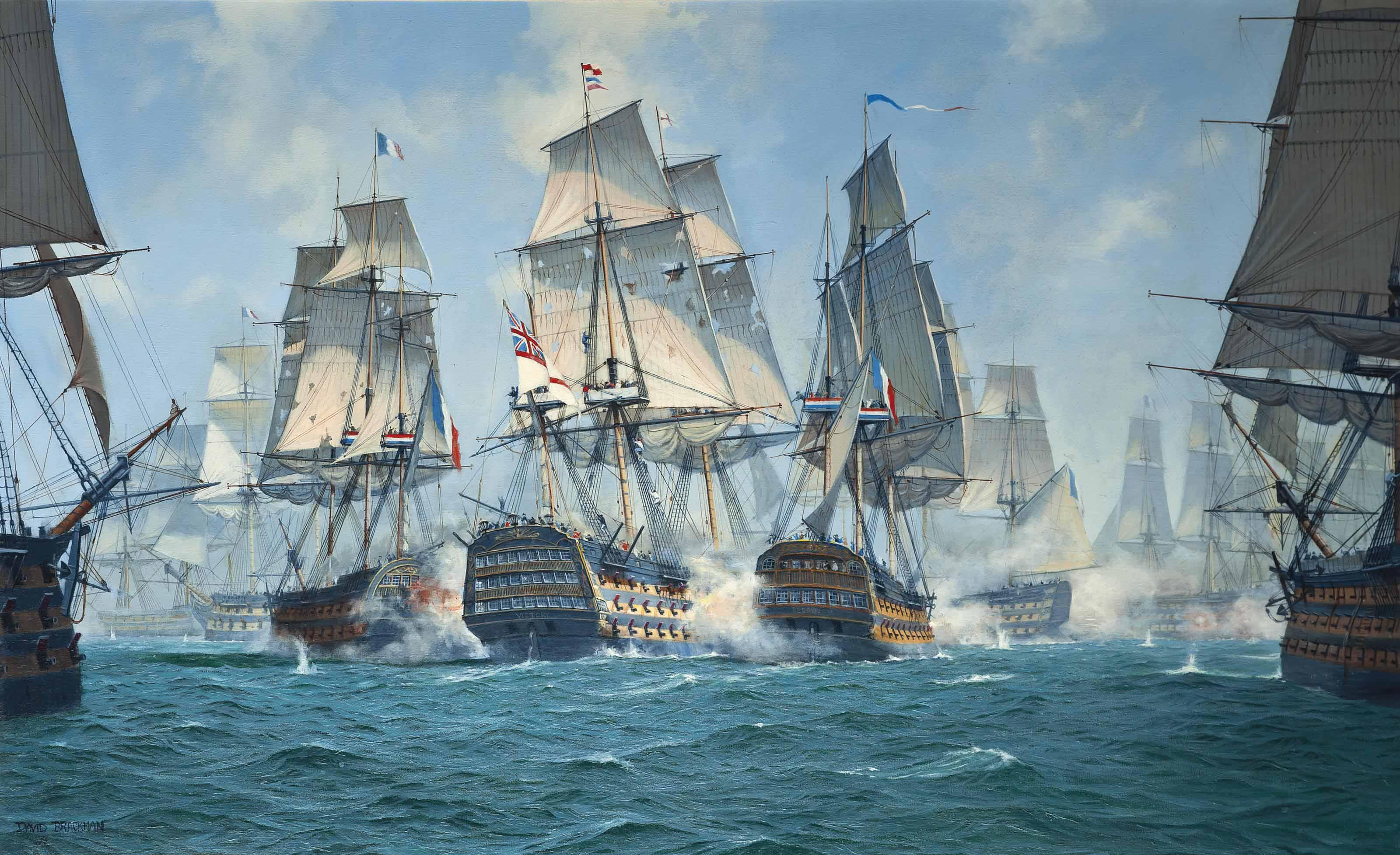 David Brackman - H.M.S.  Victory , the stern view, as she breaks through the enemy line and engages the French vessels either side of her