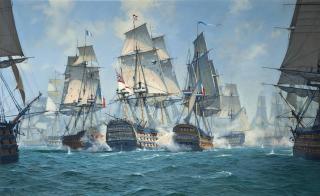 David Brackman - H.M.S.  Victory , the stern view, as she breaks through the enemy line and engages the French vessels either side of her