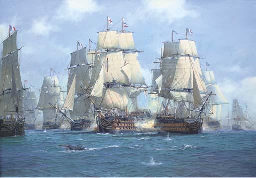 David Brackman - HMS Victory, a bow view, breaking the enemy line at the Battle of Trafalgar, 21st October, 1805