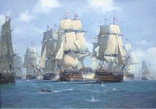 David Brackman - HMS Victory, a bow view, breaking the enemy line at the Battle of Trafalgar, 21st October, 1805