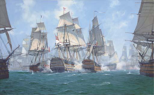 David Brackman - HMS Victory, the stern view, as she breaks through the enemy line and engages the French vessels either side of her