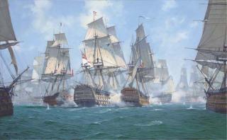 David Brackman - HMS Victory, the stern view, as she breaks through the enemy line and engages the French vessels either side of her
