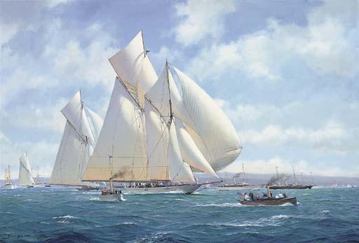 David Brackman - The New York Yacht Club\'s Annual Cruise, 1898, Constellation to the fore