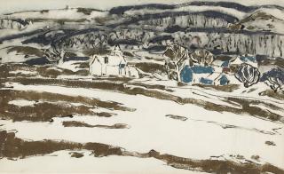 David Brown Milne - A Double-Sided Work: Blue Hill (Recto) And Two Houses With Hill In Gray Wash (Verso)
