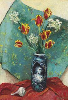 David Burliuk - Still Life with Flowers and Shell