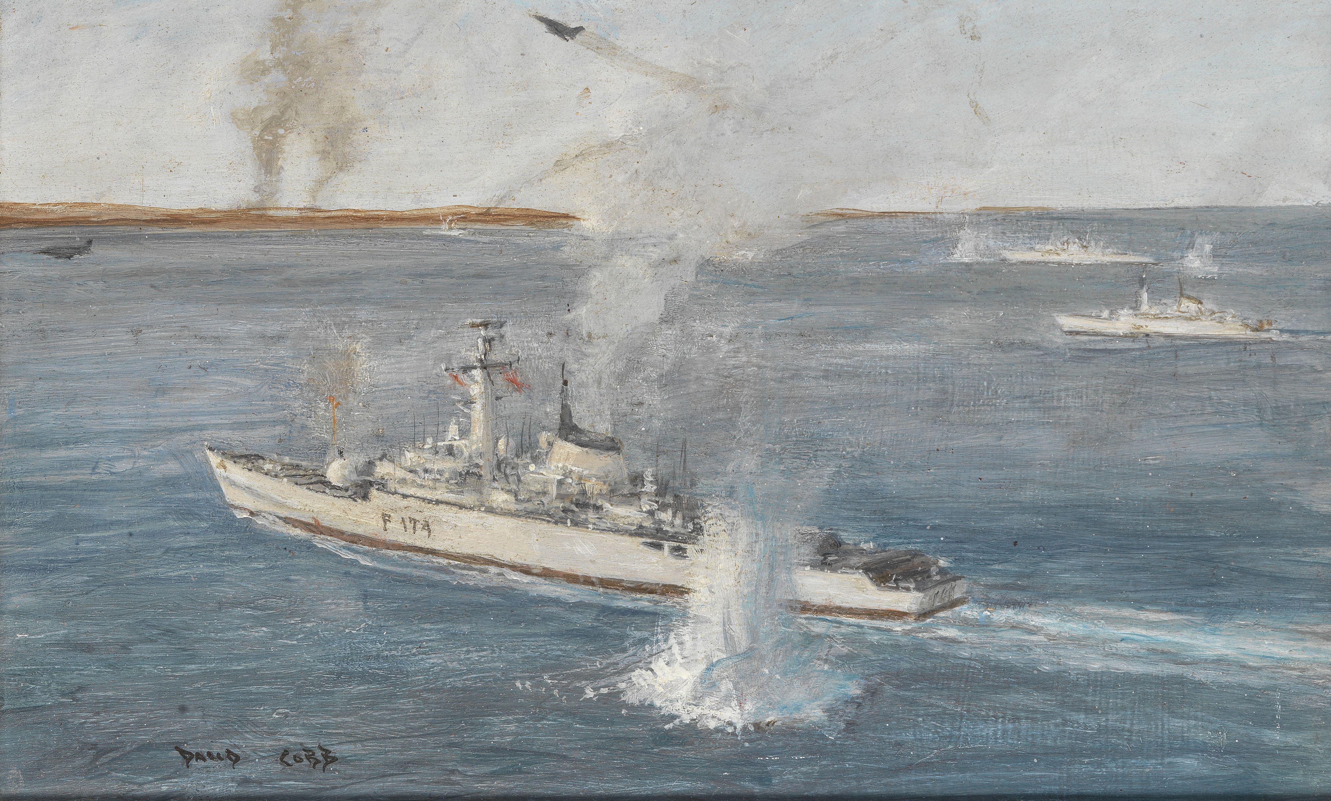 David Cobb - The Falklands War: HMS Alacrity under fire and a view with smouldering earth