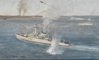 David Cobb - The Falklands War: HMS Alacrity under fire and a view with smouldering earth