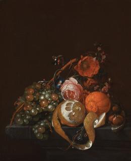 David Cornelisz. De Heem - Still Life With Flowers, A Lemon, A Tangerine And Other Fruit