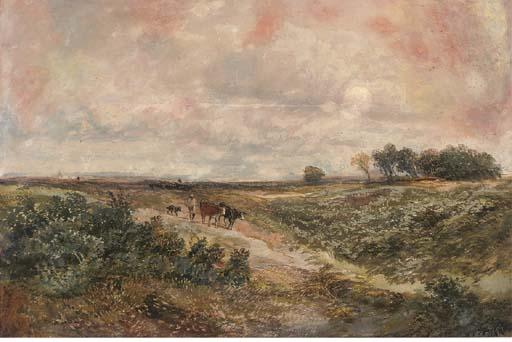 David Cox, Jun., A.R.W.S. - A drover and his cattle on a rural path