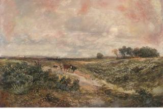David Cox, Jun., A.R.W.S. - A drover and his cattle on a rural path