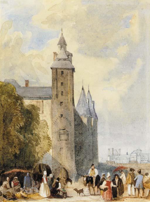 David Cox, Jun., A.R.W.S. - A flower market near the Conciergerie, Paris