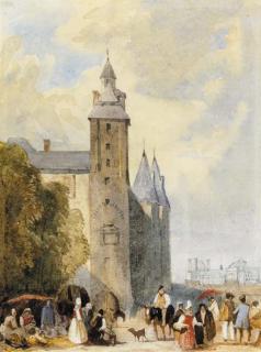 David Cox, Jun., A.R.W.S. - A flower market near the Conciergerie, Paris