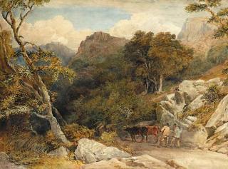 David Cox, Jun., A.R.W.S. - Herders and cattle on a wooded country lane