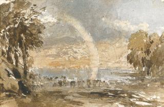 David Cox, R.W.S - A) Recto: Cattle Near Trees With A Rainbow; Verso: A Fishing Boat On A River Estuary; B) An Interior Of A Cave   