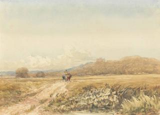 David Cox, Sen., O.W.S. - A Horseman On A Track In An Extensive Landscape, A Castle Beyond