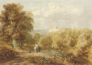 David Cox, Sen., O.W.S. - A traveller on a track below Bolsover Castle, Derbyshire