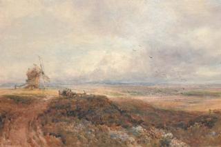 David Cox, Sen., O.W.S. - An Old Windmill And Travellers On A Moor