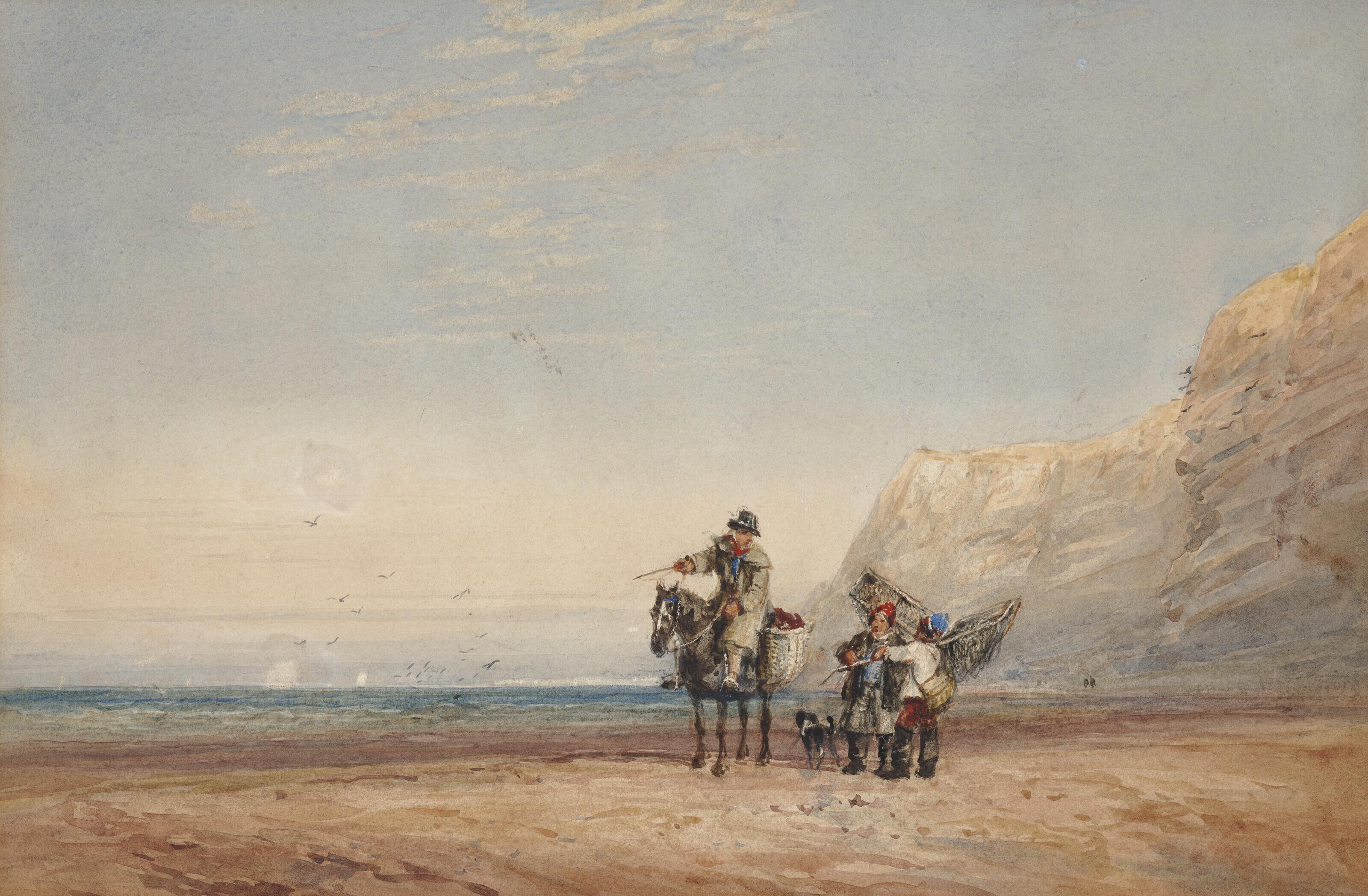 David Cox, Sen., O.W.S. - Fisherfolk on a beach below cliffs