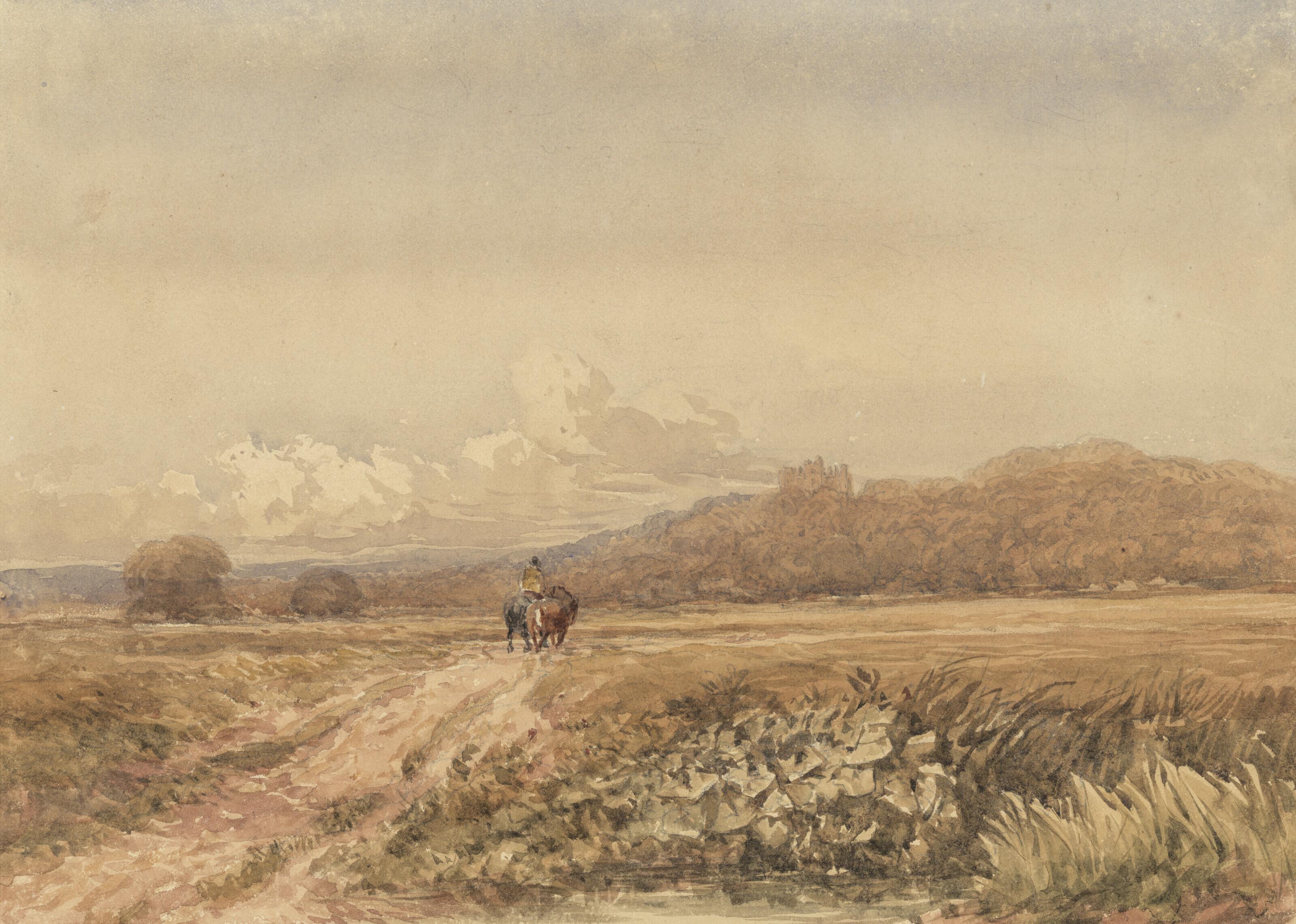 David Cox, Sen., O.W.S. - Horseman on a track, near Bolsover Castle, Derbyshire