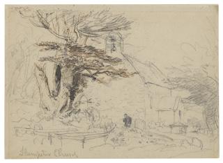 David Cox Sen., O.W.S. - Llampeter Church, Wales; with a subsidiary study of a building and trees (verso)