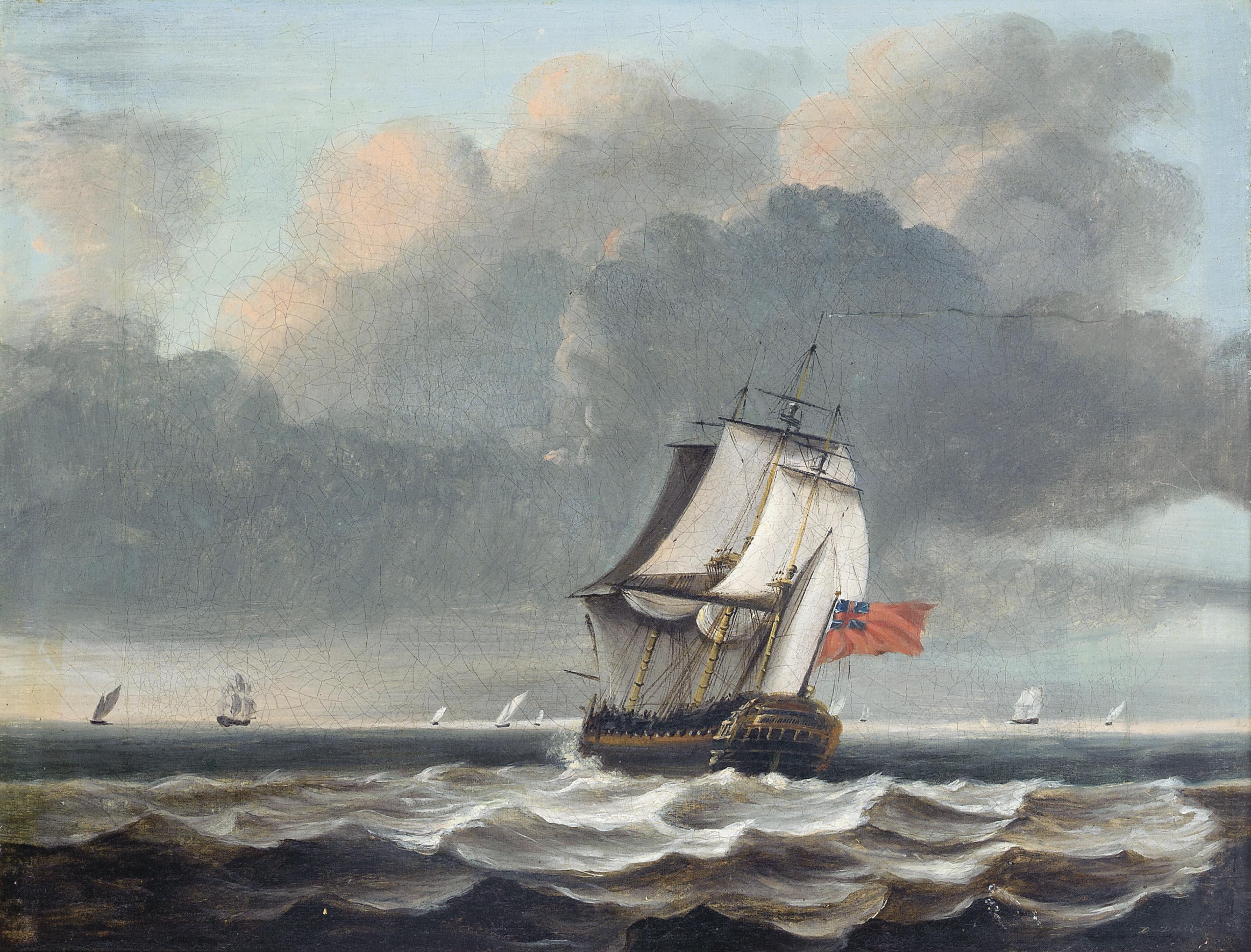 David Dalby - A frigate heeling in the breeze in the Channel