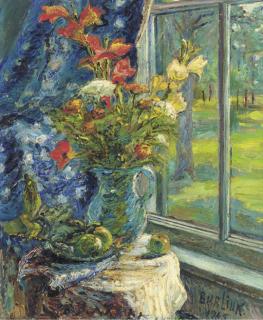 David Davidovich Burliuk - A Jug With Flowers By The Window