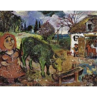 David Davidovich Burliuk - Feeding The Cow