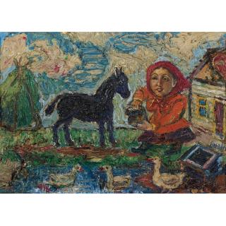David Davidovich Burliuk - Three Ducks And A Horse