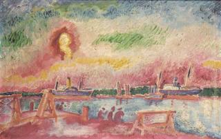 David Davidovich Burliuk - View of a Shipyard on the Dniepr River