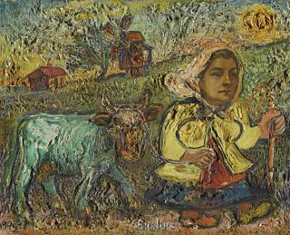 David Davidovich Burliuk - Woman With A Green Cow