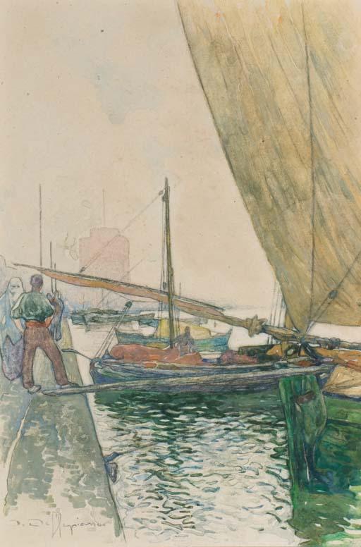 David Dellepiane - Bateaux Amarrés Dans Un Port Oriental