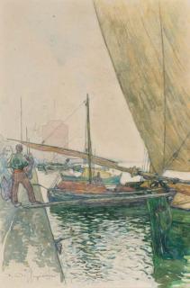 David Dellepiane - Bateaux Amarrés Dans Un Port Oriental