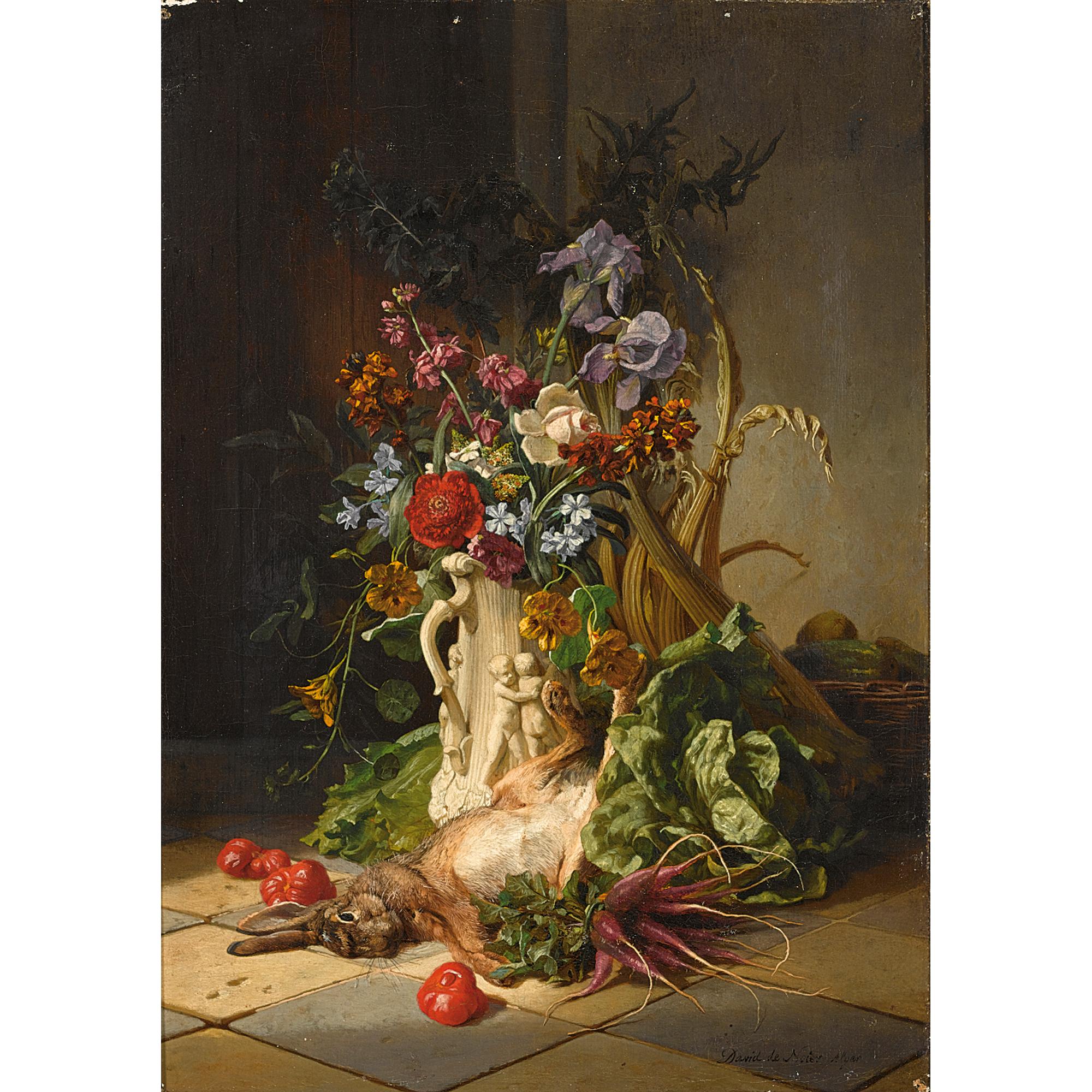 David Émile Joseph de Noter - A Kitchen Still Life With Flowers