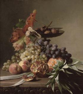 David Emile Joseph de Noter - Grapes, peaches, a pomegranate and pineapple before a tazza